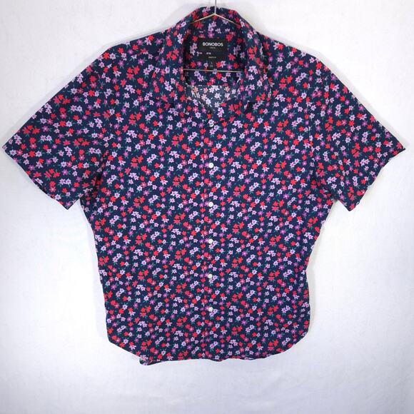 Bonobos Shirt Mens L Navy Multi Floral Riviera Athletic Fit Stretch Short Sleeve - Picture 2 of 9
